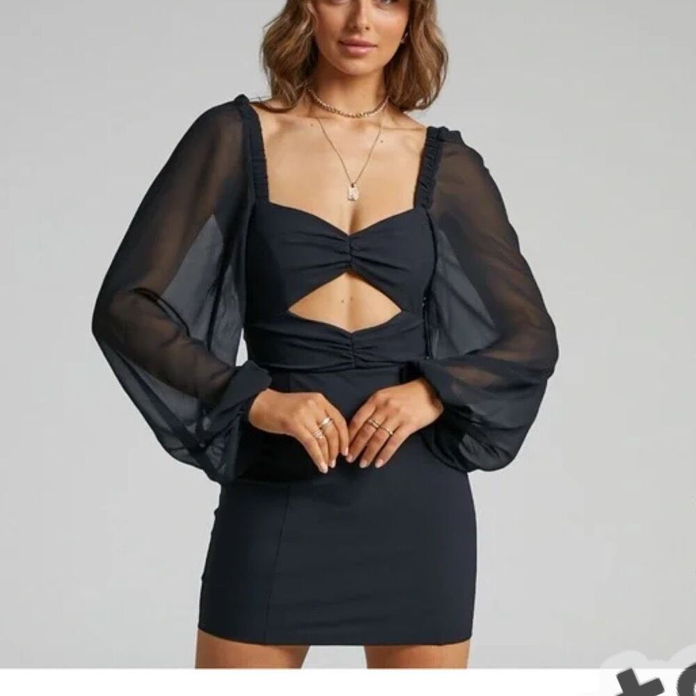 Showpo. Womens Cutout Chiffon Sleeves Lillian Mini Dress Black Size 6 NWT